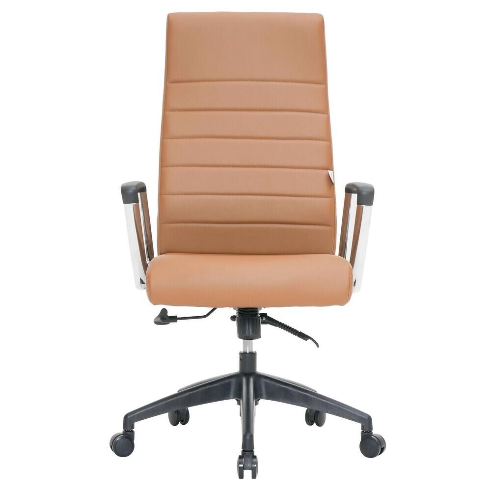 Alt View 4. LeisureMod - Hilton High-Back Adjustable Office Desk Chair Upholstered in Leather with Steel Frame, Swivel, and Ergonomic Support - Light Brown.