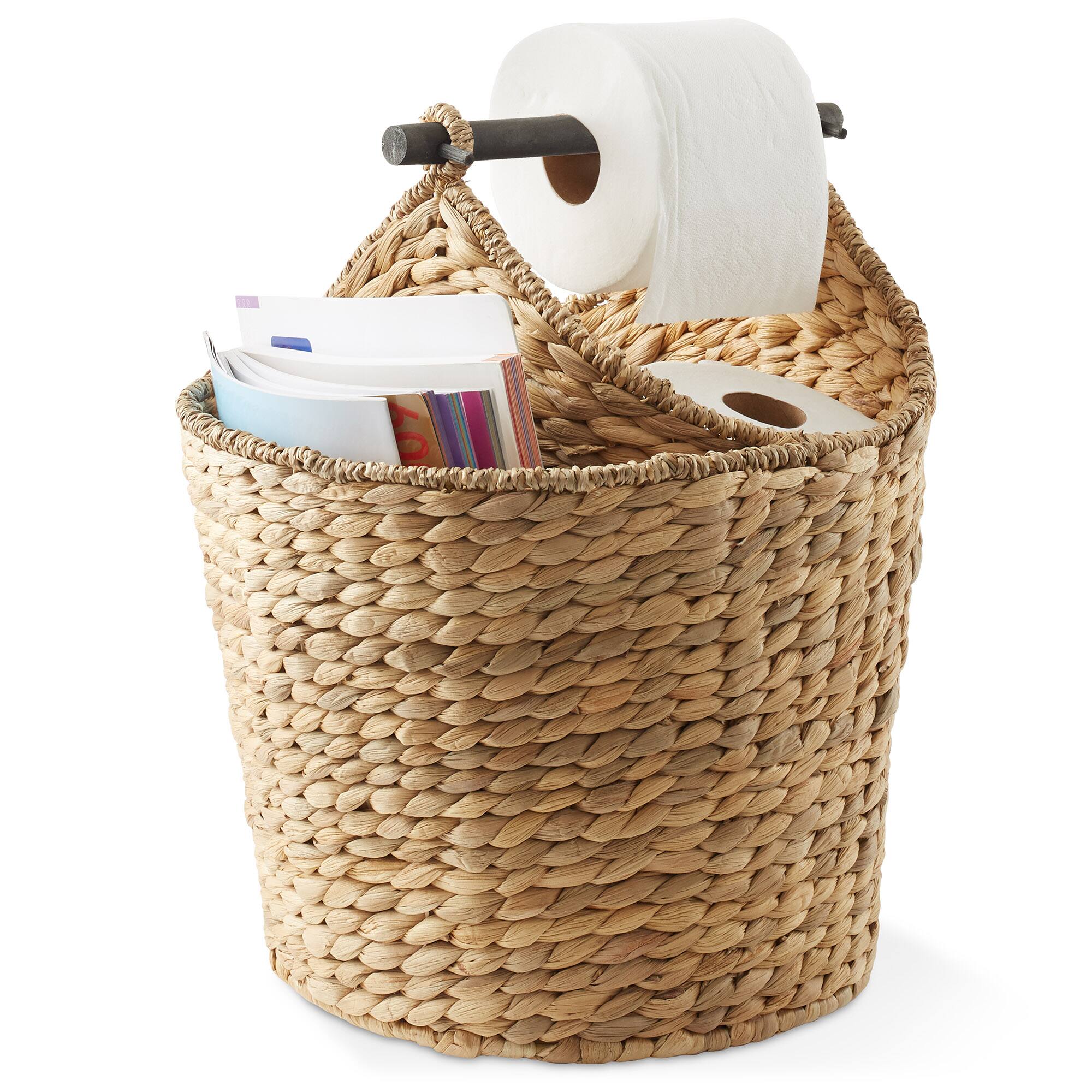 Alt View 3. Casafield - Toilet Paper Roll Holder Magazine Storage Basket - Wicker Bathroom Tissue Bin - Natural.