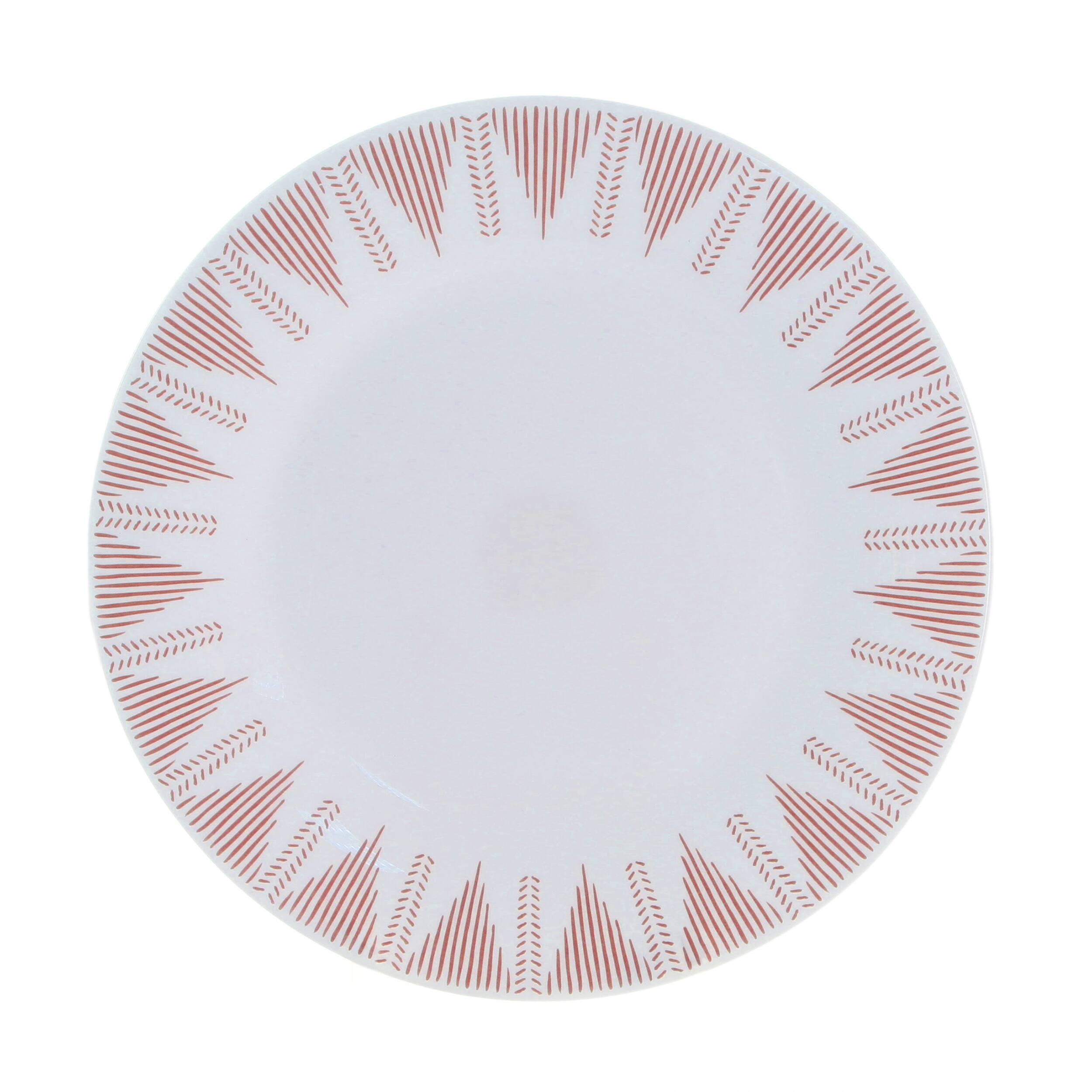 Alt View 1. Gibson - Ultra by Gibson Piper Point 12 Piece Opal Glass Dinnerware Set in White With Red Accents - White and Red.