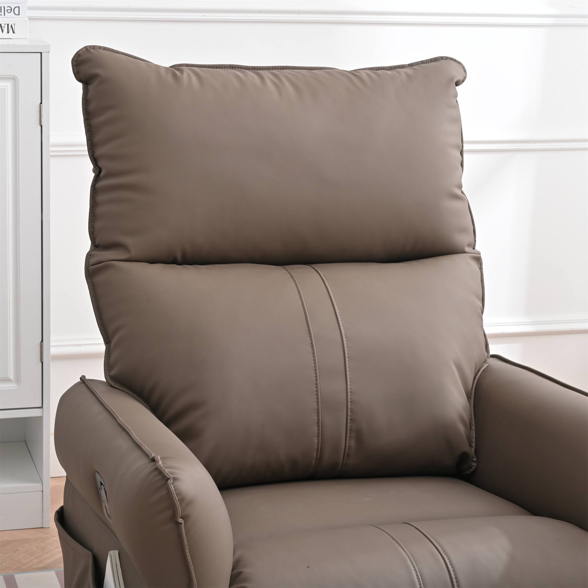 Left. APRILSOUL - Pu Rocking Recliner Chair Swivel Nursery Rocking Glider Chair Side Pocket Brown - Brown.