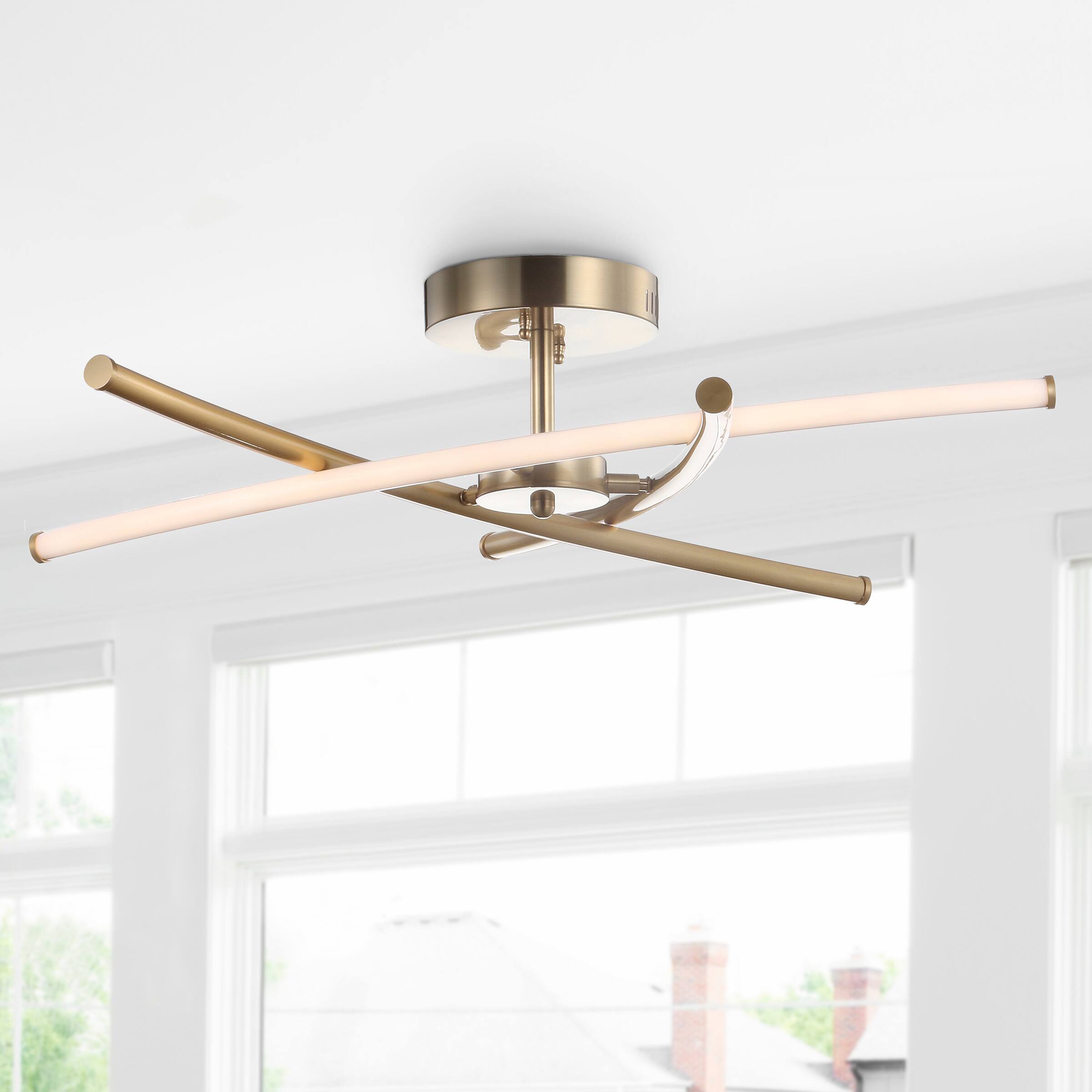 Alt View 1. Jonathan Y - Crucis 31.5" Modern Metal Integrated LED Semi Flush Mount, Gold - Gold.