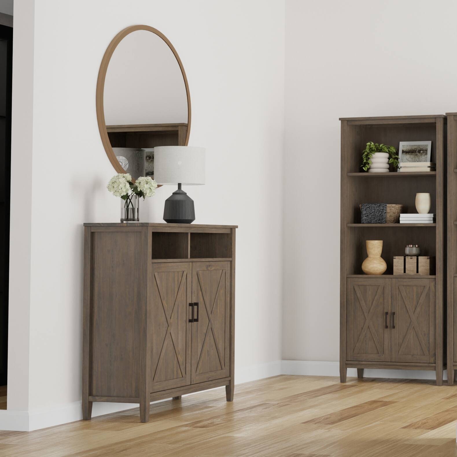 Angle. Simpli Home - Ela SOLID WOOD 39 inch Wide Transitional Medium Storage Cabinet in Smoky Brown - Smoky Brown.
