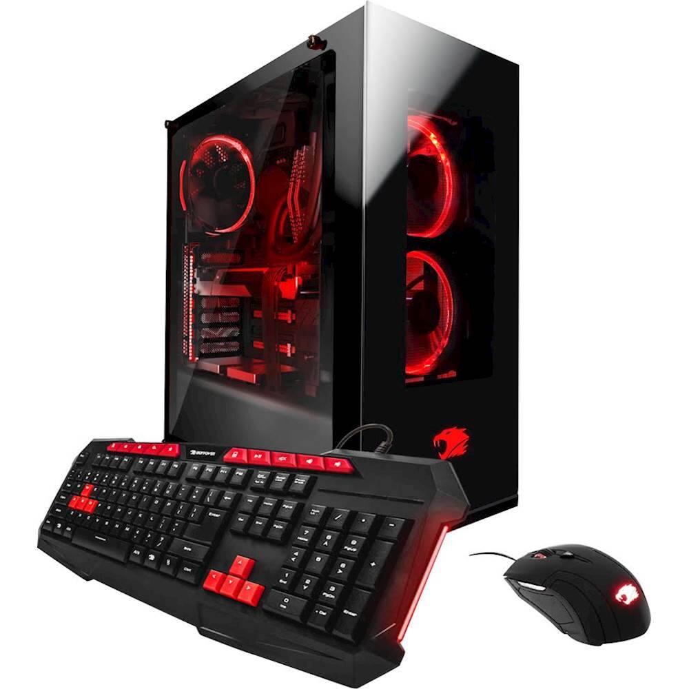 iBUYPOWER - Desktop - AMD Ryzen 7 1700 - 16GB Memory - AMD Radeon RX 570 - 120GB Solid State Drive + 1TB Hard Drive - Black/Red - Larger Front