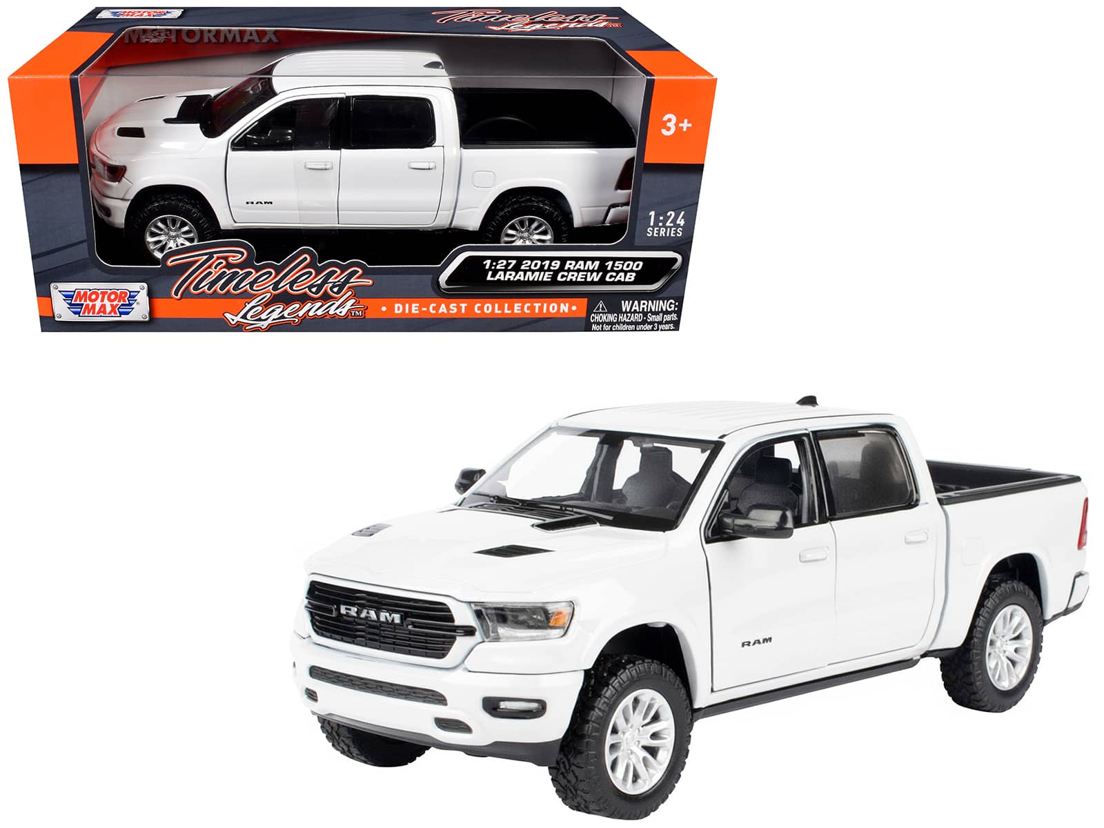 "2019 RAM 1500 Laramie Crew Cab Pickup Truck White ""Timeless Legends"" Series 1/24 Diecast Model Car by Motormax" price history on PriceWatchPro