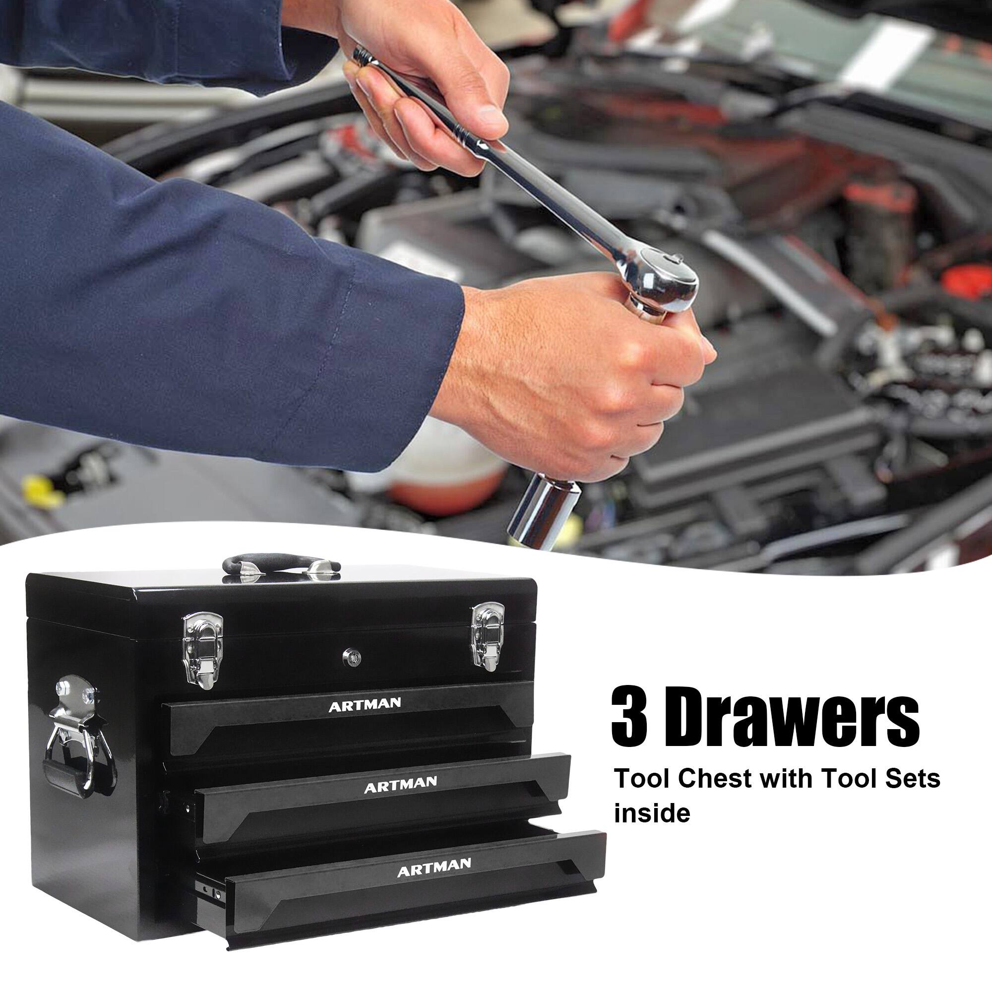 ARTMAN 3 Drawers Tool Chest with Tool Sets inside