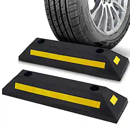 Pyle - PCRSTP11 Curb Garage Vehicle Floor Stopper for Parking Safety - Yellow Strip - (Qty 2)