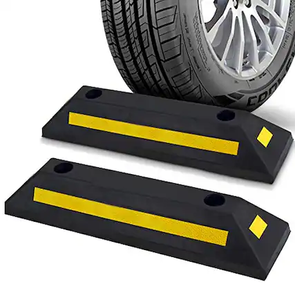Front. Pyle - Pyle PCRSTP11 Curb Garage Vehicle Floor Stopper for Parking Safety - Yellow Strip - (Qty 2).