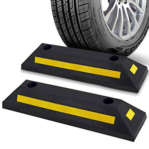 Front. Pyle - Pyle PCRSTP11 Curb Garage Vehicle Floor Stopper for Parking Safety - Yellow Strip - (Qty 2).
