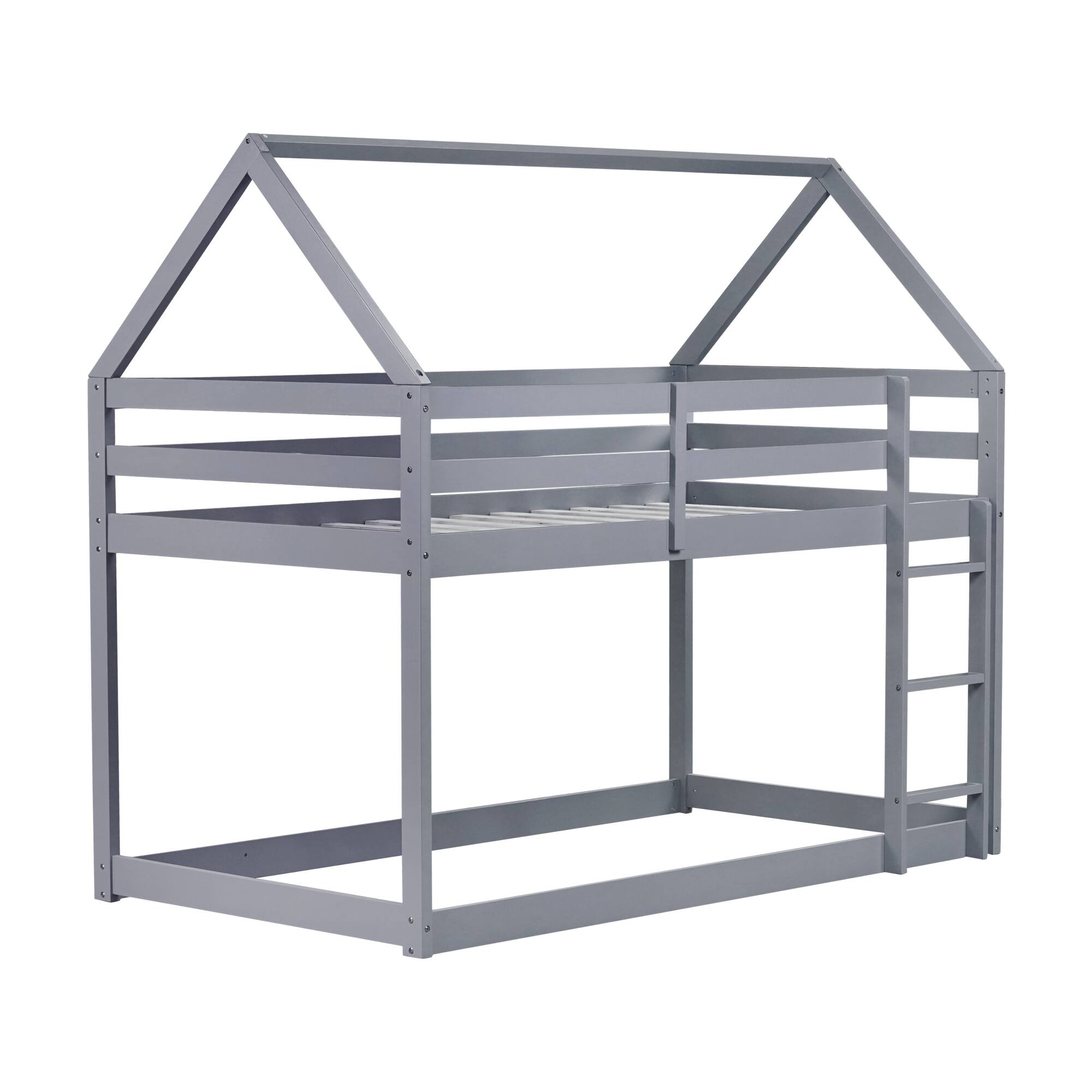 Alt View 1. GOODSILO - House-Shaped Twin Over Twin Rubber Wood Bunk Bed with Ladder and Guardrails for Kids - Grey.
