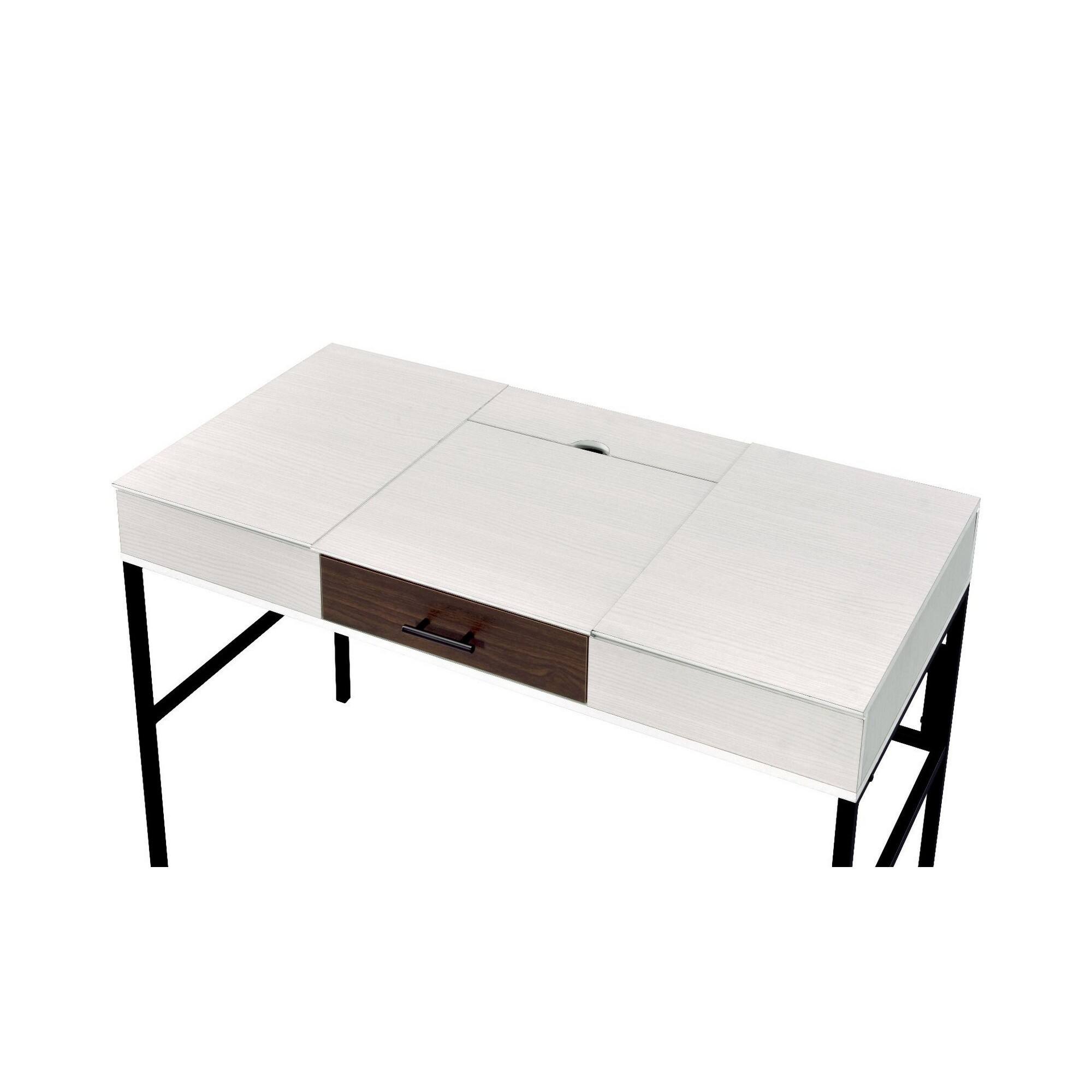 Left. Manhattan Lane - Writing Desk with 2 Hinged Top Storage Compartments, White and Black - White and Black.