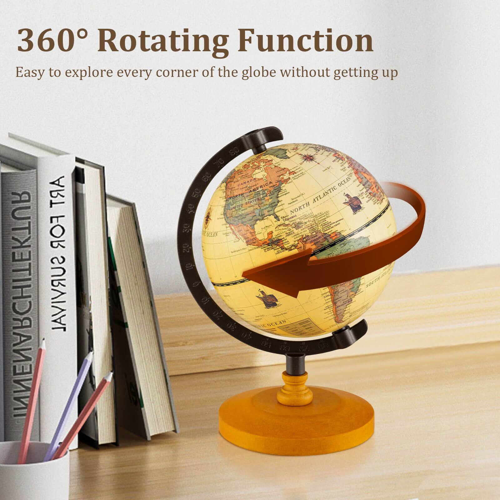 Alt View 5. Costway - Costway Antique World Globe for Kids & Adults 5.5-Inch Desktop Rotating Globe for Home - Bronze.