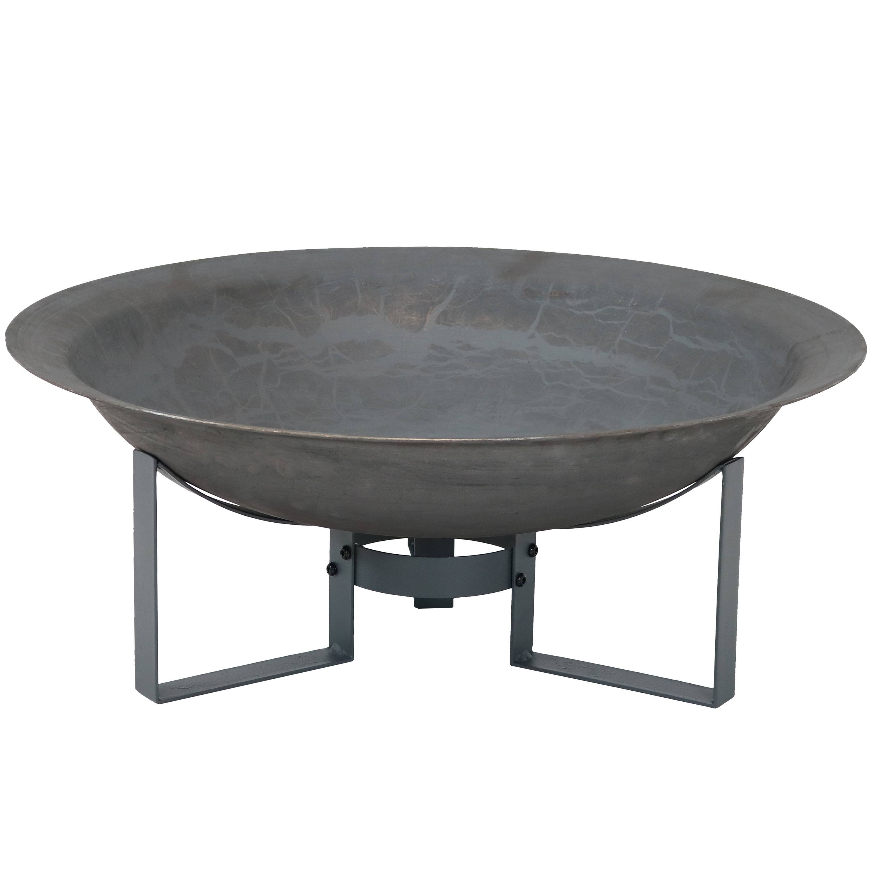 Front. Sunnydaze - 24 in Modern Cast Iron Fire Pit Bowl with Stand - Bronze.