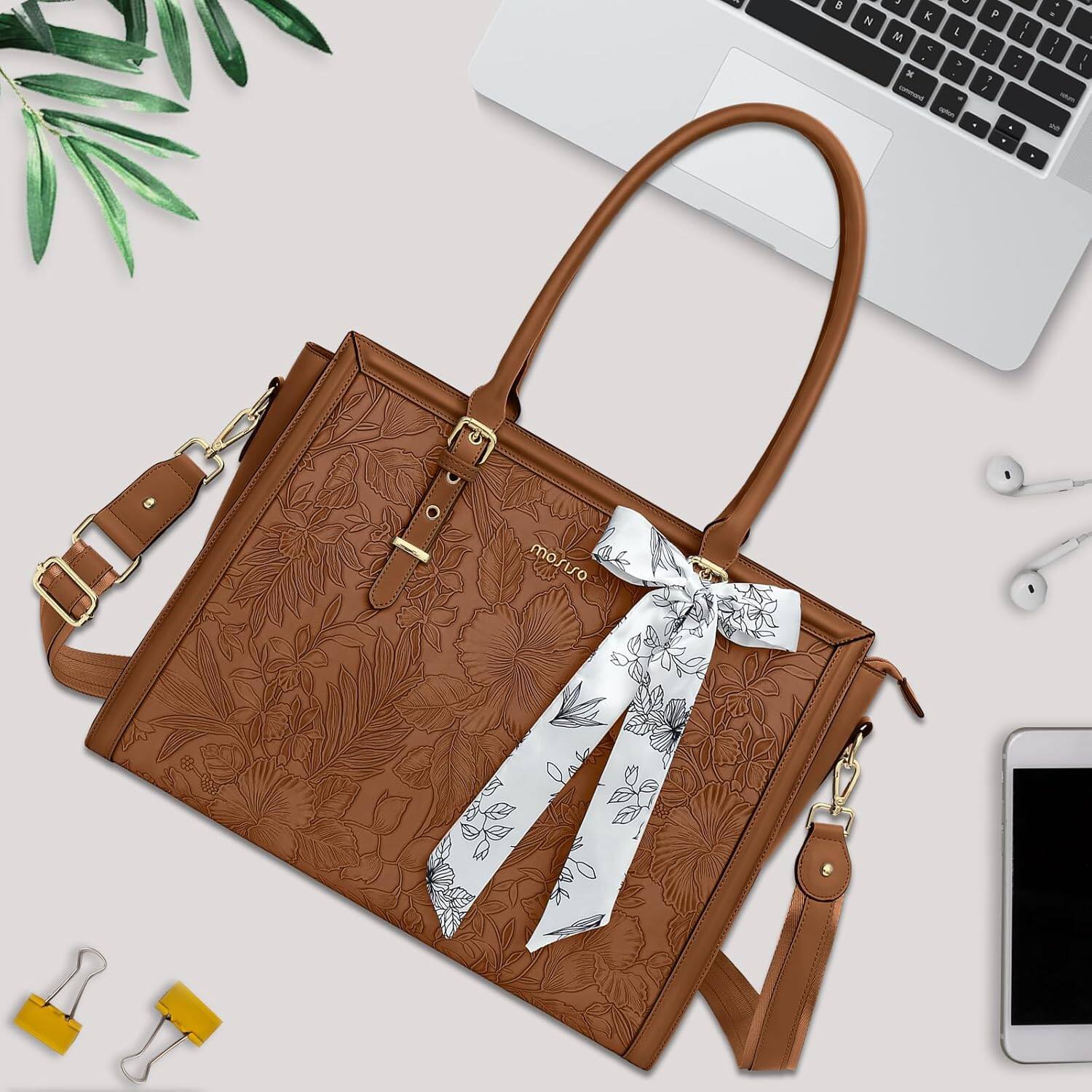 mosiso Laptop Bag for Women 15 15.6 inch PU Leather Tote Bag Work
