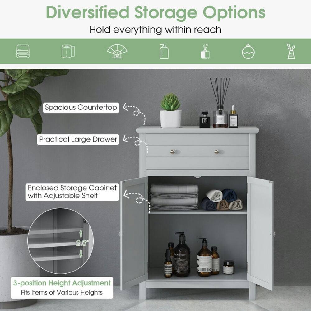 Diversified Storage Options  
Hold everything within reach

- Spacious Countertop
- Practical Large Drawer
- Enclosed Storage Cabinet with Adjustable Shelf
- 3-position Height Adjustment  
  Fits Items of Various Heights