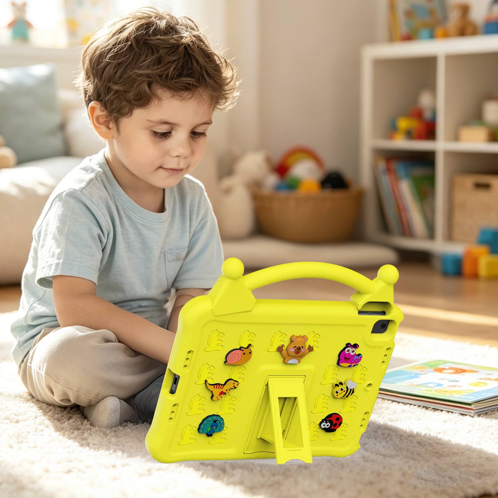 Alt View 4. UUCOVER - Kids Case for iPad 9th 8th 7th Generation 10.2-inch (2021/2020/2019) ,Shockproof EVA Case with Handle Kickstand Cover - Yellow.
