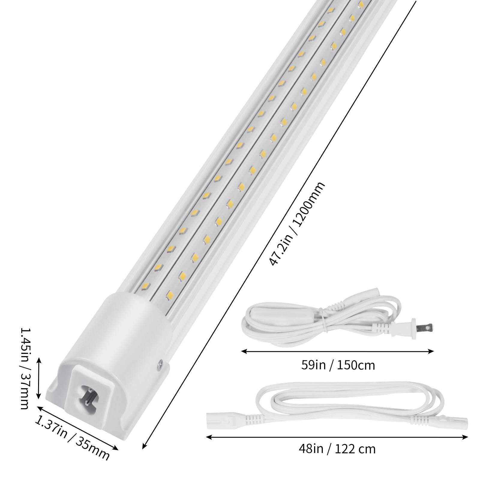 1.45in / 37mm  
1.37in / 35mm  
47.2in / 1200mm  
59in / 150cm  
48in / 122 cm