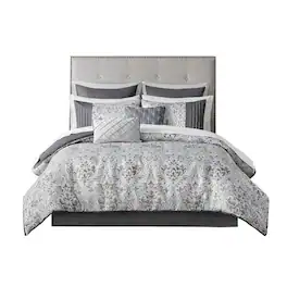 Gracie Mills - Belmont 12-PC Jacquard Comforter Set with Bed Sheets - Silver