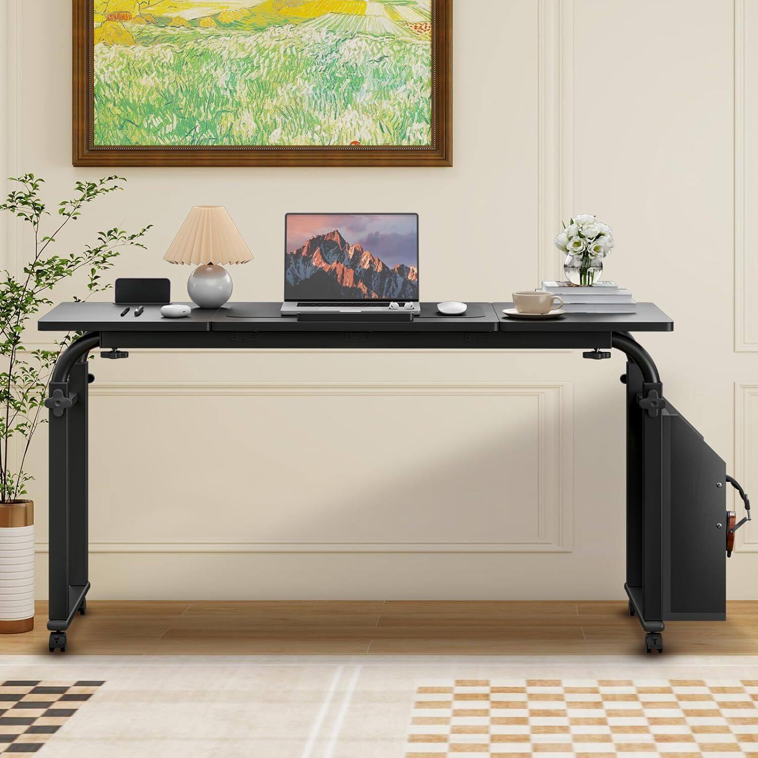 Alt View 2. GARVEE - Overbed Table with Wheels, 31.5 in Laptop Desk Cart, Table Over The Bed Table Adjustable Height and Length, Black.