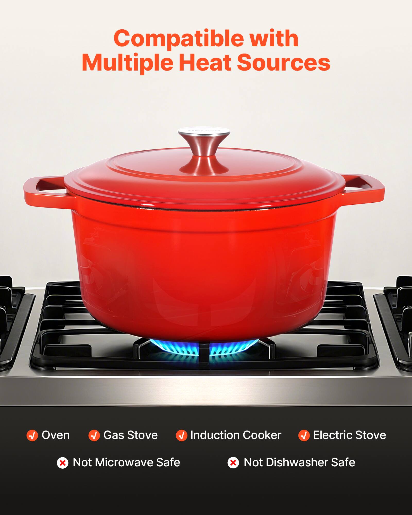 Compatible with Multiple Heat Sources

- Oven
- Gas Stove
- Induction Cooker
- Electric Stove

Not Microwave Safe
Not Dishwasher Safe