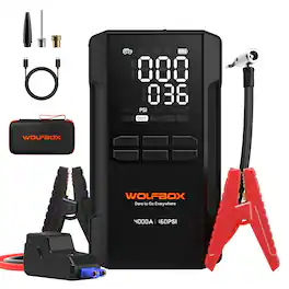 WOLFBOX - JS24AIR 4000A Jump Starter with Air Compressor, Portable Battery Booster with 65W Fast Charging Port, 12V Jump Box
