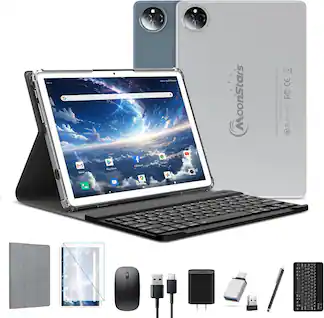 MEIZE - 11 Inch Android 14 Tablet, 2026 Latest Octa-Core Tablets, 128GB ROM+16(8+8)GB RAM/512GB Expand Tablet with Keyboard - Silver