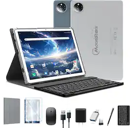 MOONSTARS - 10.1 Inch Android 14 Tablet, 2025 Latest Octa-Core Tablets, 128GB ROM+14(8+6)GB RAM/512GB Expand Tablet with Keyboard - Silver