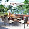 Gymax - 7PCS Patio Dining Furniture Set w/ Wooden Tabletop Cushion Umbrella Hole - as pic