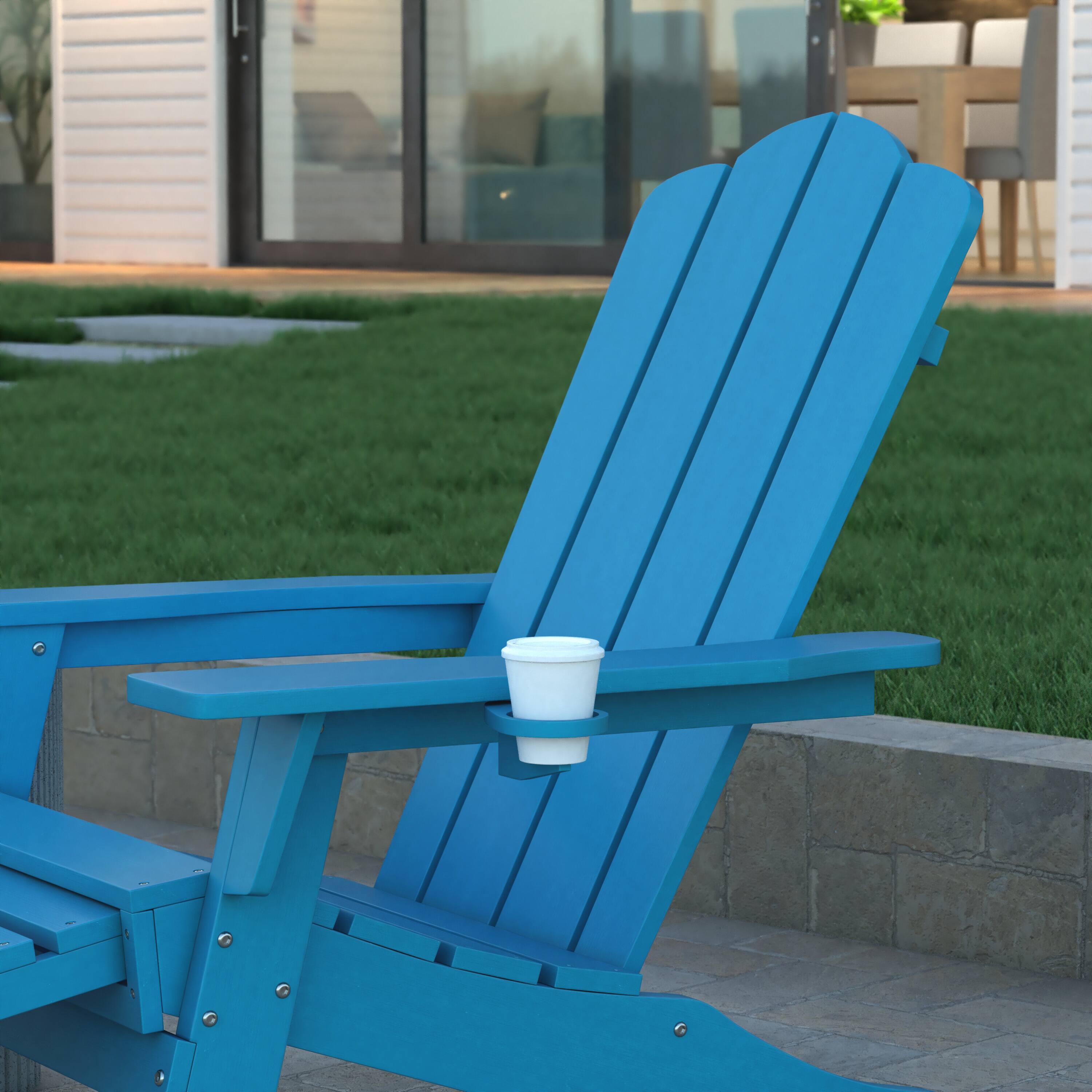 Alt View 5. Emma + Oliver - Haley Set of 2 Adirondack Chairs with Cup Holders and Pull Out Ottoman, All-Weather HDPE Indoor/Outdoor Lounge Chairs - Blue.