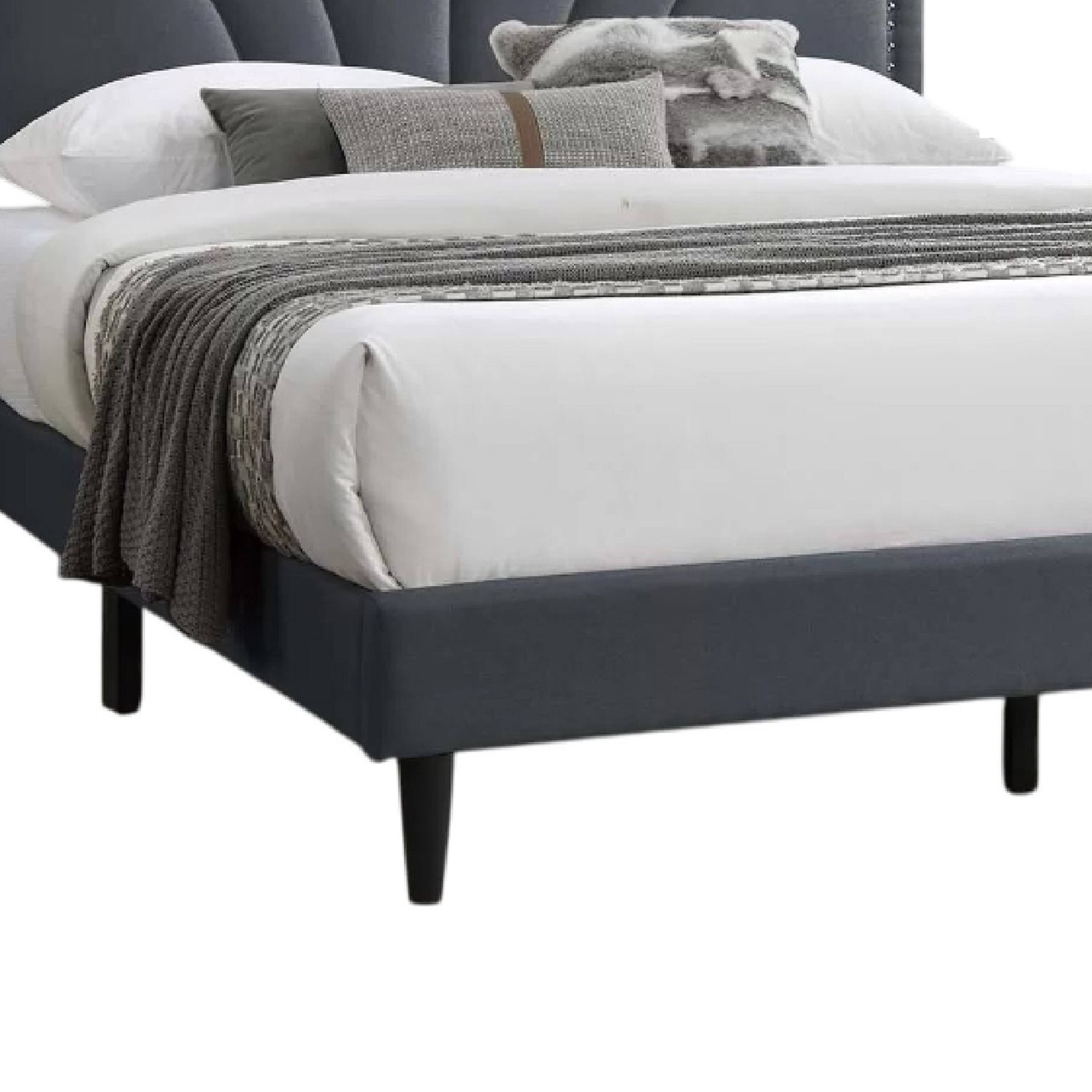 Back. Manhattan Lane - Carie Full Bed, Charcoal Gray Burlap Upholstery, Padded Headboard - Charcoal Gray, Black.