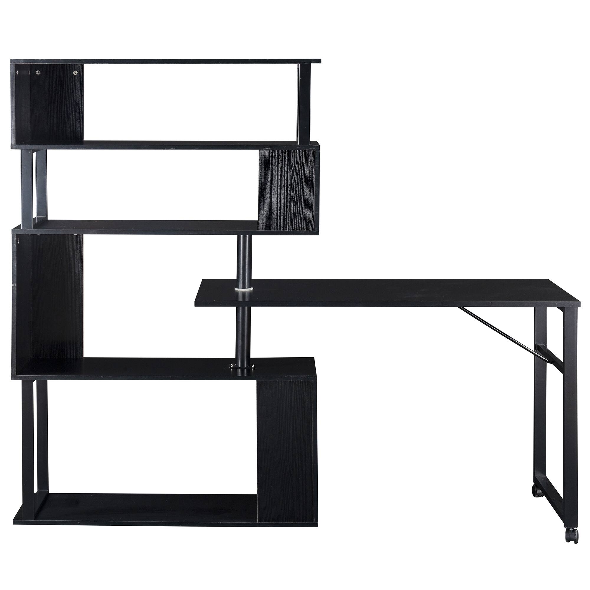 Alt View 9. Tiramisubest - Home Office Computer Desk,L-Shaped Corner Table,Rotating Computer Table with 5-Tier Bookshelf,Lockable Casters (Black) - Black.