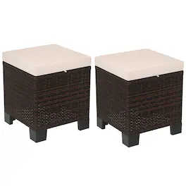 Outsunny - Piece Wicker Outdoor Ottomans with Cushions, Rattan Ottoman Footrest and Side Table for Patio, Yard - Cream White