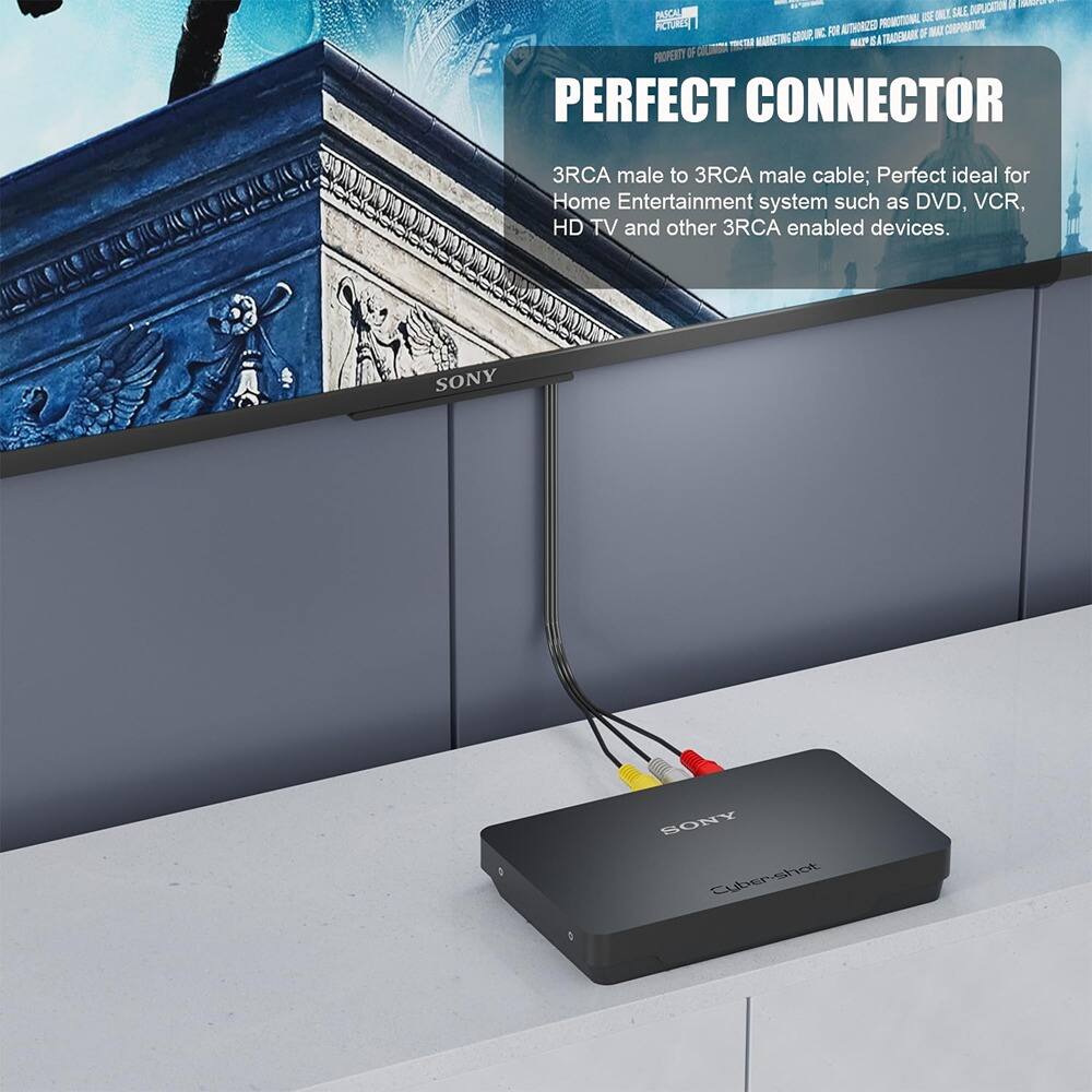 **Perfect Connector**

3RCA male to 3RCA male cable; Perfect ideal for Home Entertainment system such as DVD, VCR, HD TV and other 3RCA enabled devices.

---

**IPLCATION M PASCAL PLL SRE ROHS THORED PROMOTIONL CORPURATION DNR K FOR TRADEMARK**

**PROPERTY OF PERFECT CONNECTOR**

---

**SONY Cyber-shot**