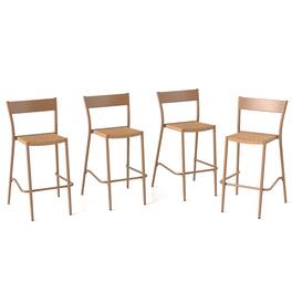 Gymax - 4PCS Patio Barstools Outdoor Bar Height Chairs w/ Rattan Seat & Metal Backrest - Light Brown