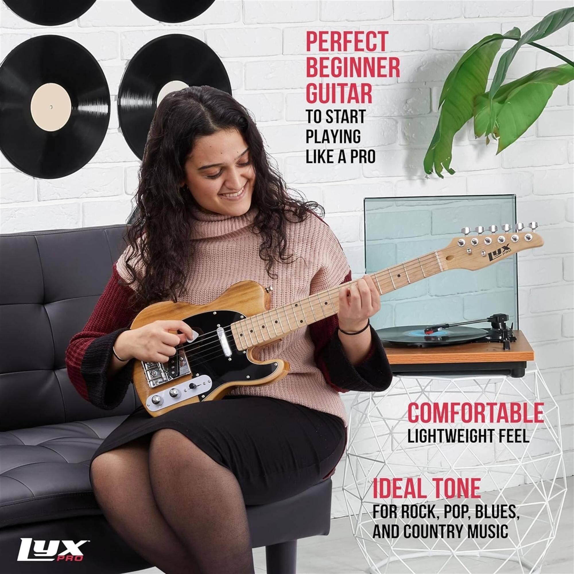 PERFECT BEGINNER GUITAR TO START PLAYING LIKE A PRO, COMFORTABLE LIGHTWEIGHT FEEL, IDEAL TONE FOR ROCK, POP, BLUES, AND COUNTRY MUSIC