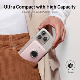 iWalk - 10000 mAh Magnetic Portable Charger with Ring Stand Power Bank Wireless Slim LED Display Battery Pack - Pink