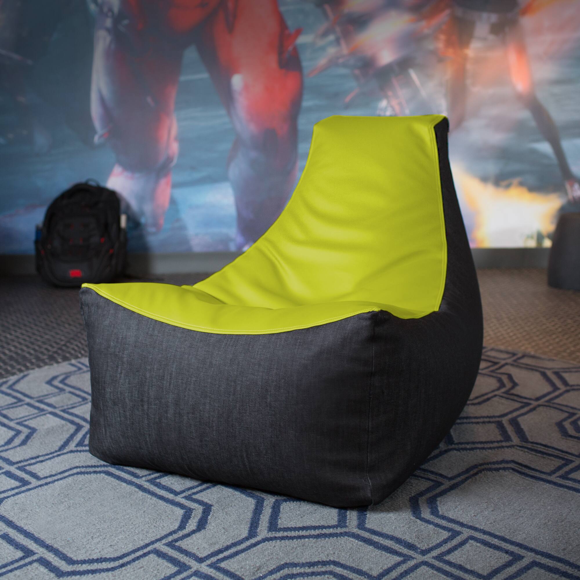 Back. Jaxx - Jaxx Pixel Gamer Chair - Game Room / Home Theater Bean Bag Chair, Green - Green.