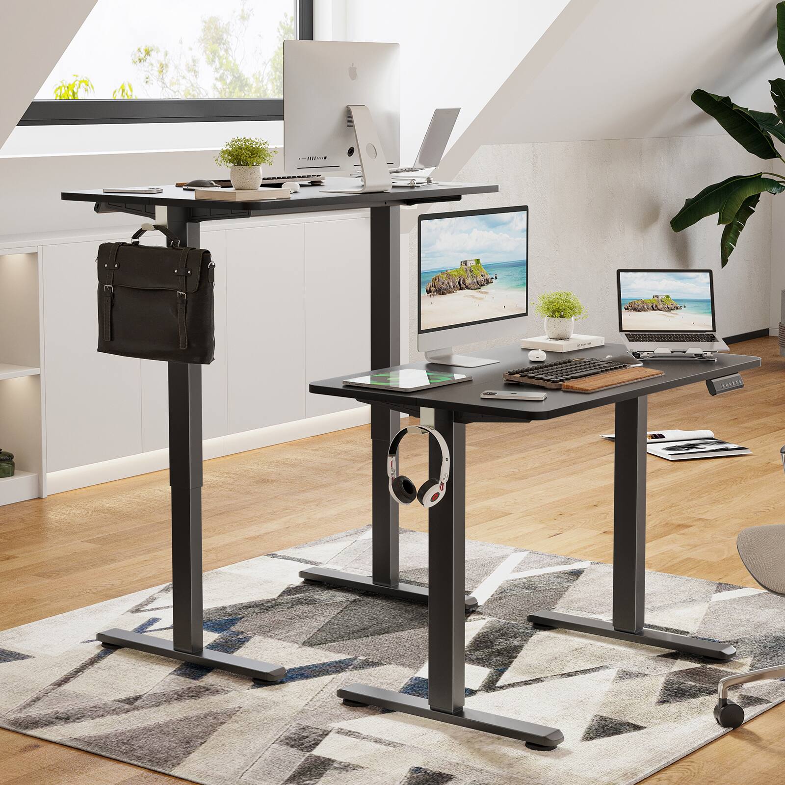 Alt View 1. PexFix - 40 in. x 24 in. Electric Standing Desk, Adjustable Height Sit Stand Desk with Splice Board for Home Office - Black.
