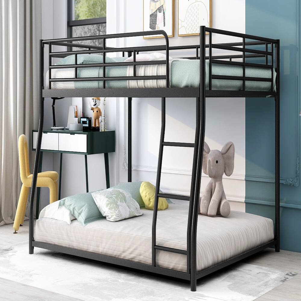 Back. Loheer - Loheer Full XL Over Queen Bunk Bed Black Metal Floor Bed Frame - Black.