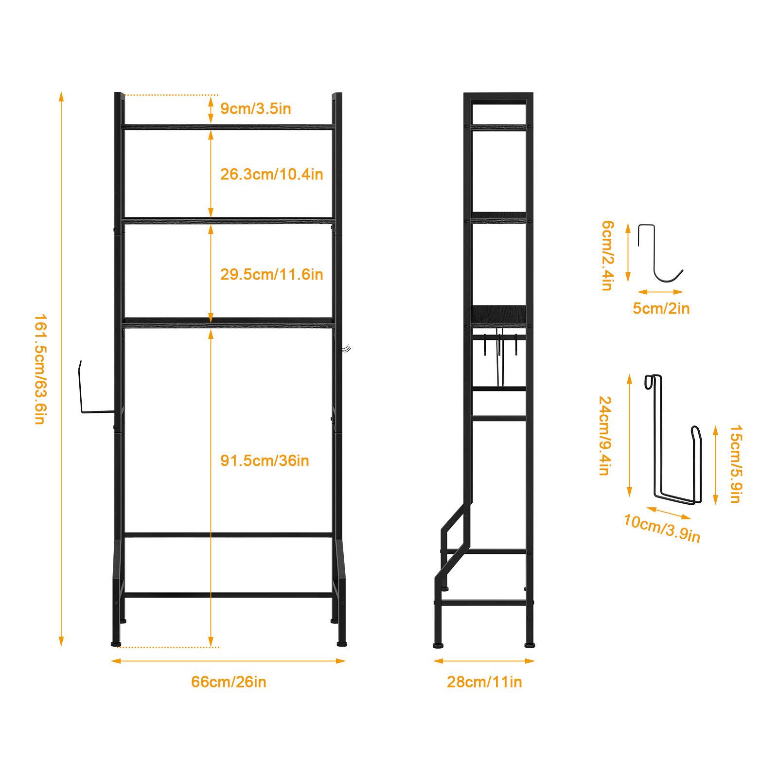 9cm/3.5in  
161.5cm/63.6in  
26.3cm/10.4in  
29.5cm/11.6in  
91.5cm/36in  
6cm/2.4in  
5cm/2in  
24cm/9.4in  
15cm/5.9in  
10cm/3.9in  
66cm/26in  
28cm/11in
