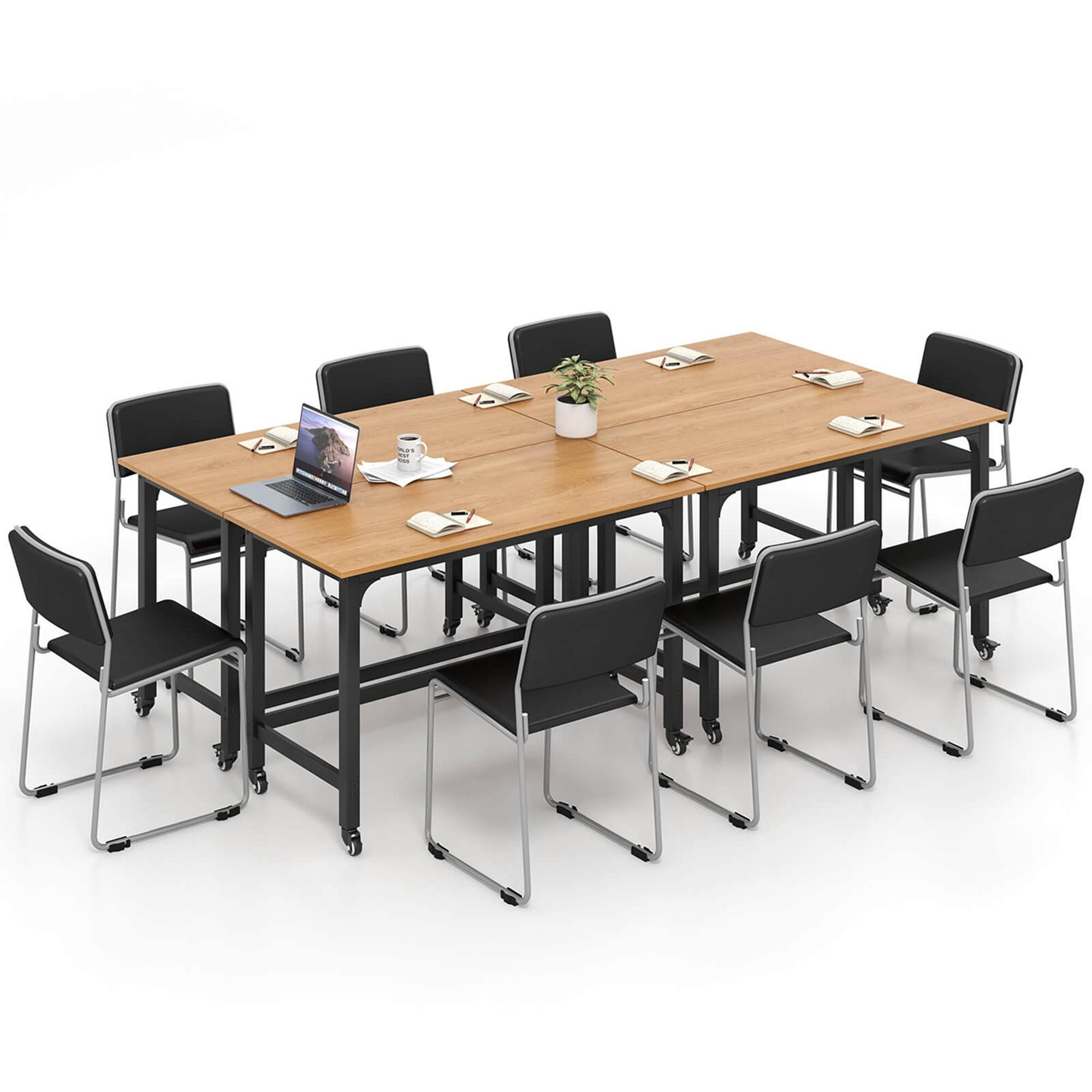 Alt View 9. Costway - Costway 4 PCS Rolling Computer Desk Metal Frame PC Laptop Table Wood Top Study Workstation - Black,Natural.