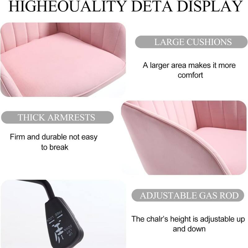 HIGHEOUALITY DETA DISPLAY

LARGE CUSHIONS
A larger area makes it more comfort

THICK ARMRESTS
Firm and durable not easy to break

ADJUSTABLE GAS ROD
The chair's height is adjustable up and down