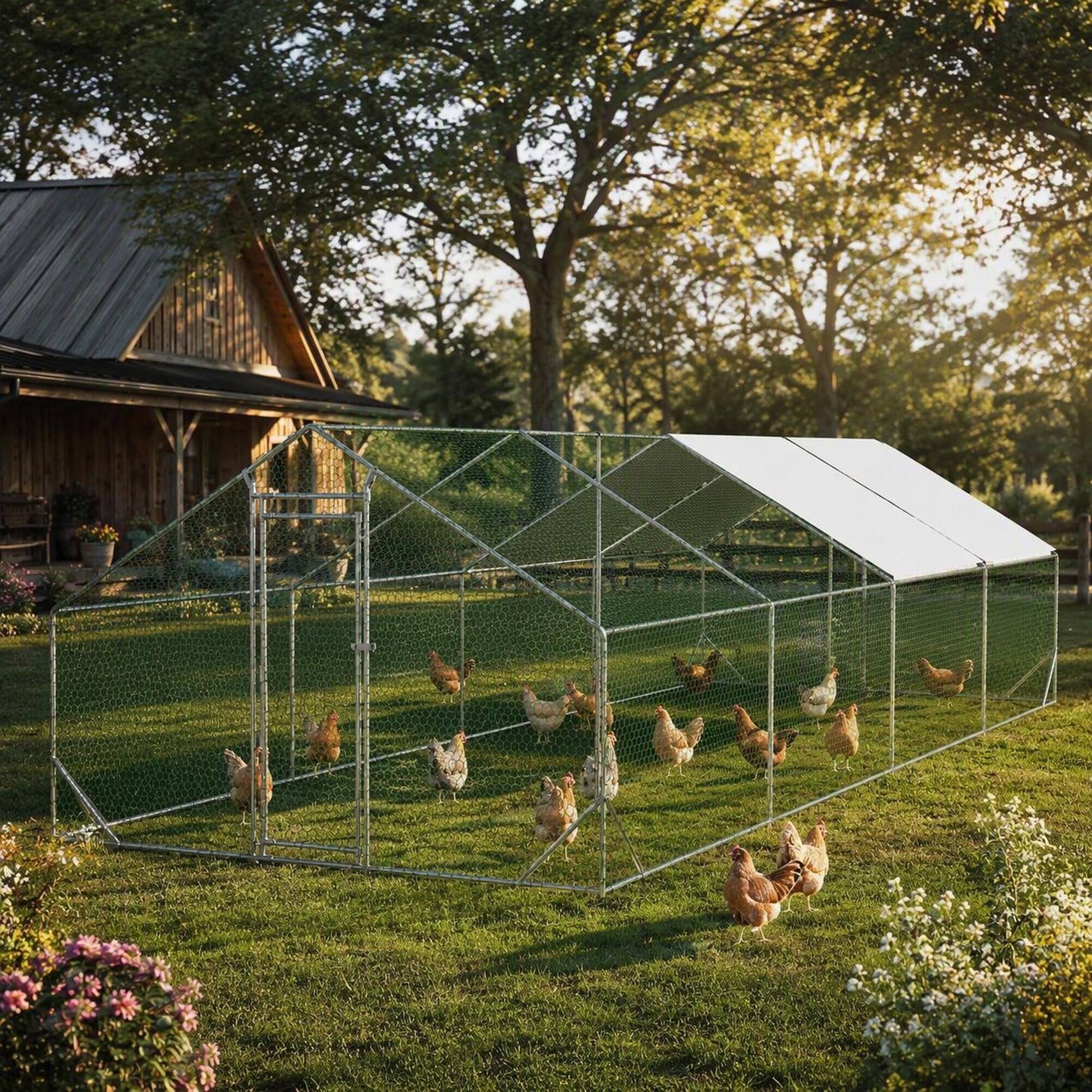Back. RYHNUYNE - Large Metal Chicken Coop, Walk-in Chicken Run with Waterproof Cover, Galvanized Wire Poultry Cage for Ducks & Rabbits.