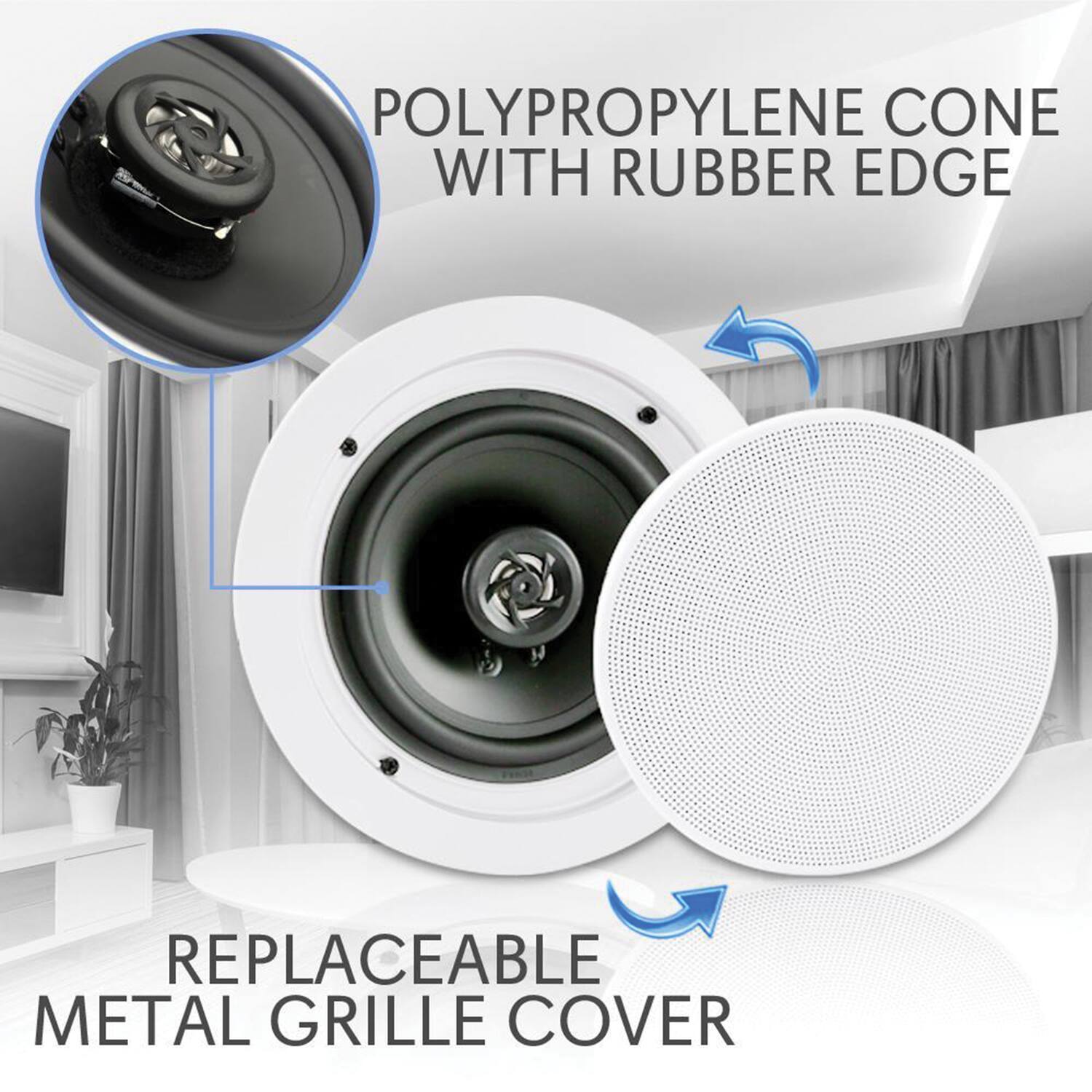 POLYPROPYLENE CONE WITH RUBBER EDGE  
REPLACEABLE METAL GRILLE COVER