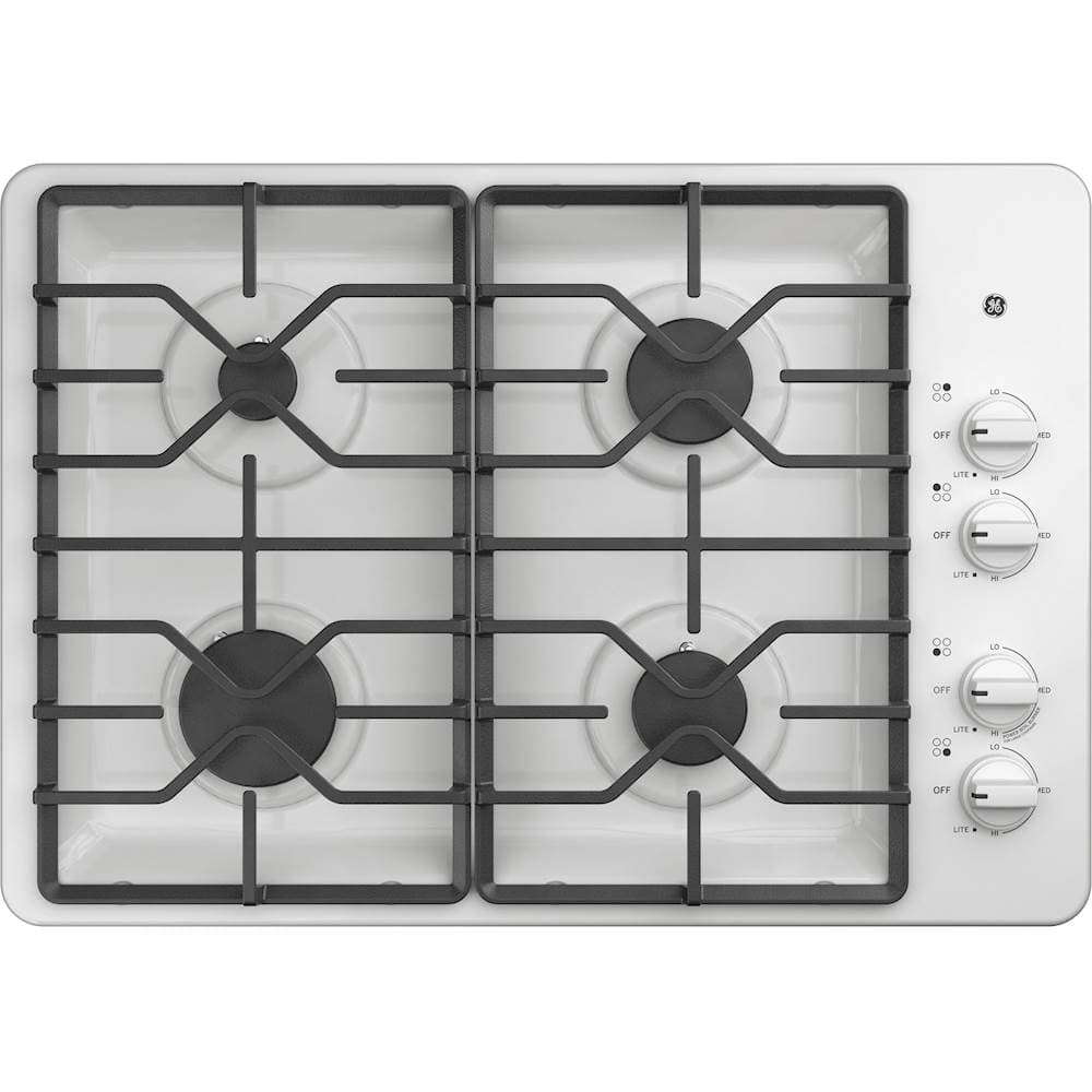 Front. GE - 30" Built-In Gas Cooktop - White.