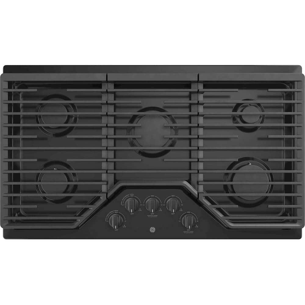 Front. GE - 36" Built-In Gas Cooktop - Black.