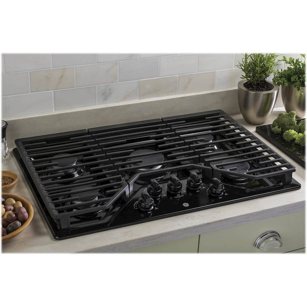 Alt View 11. GE - 30" Gas Cooktop - Black.