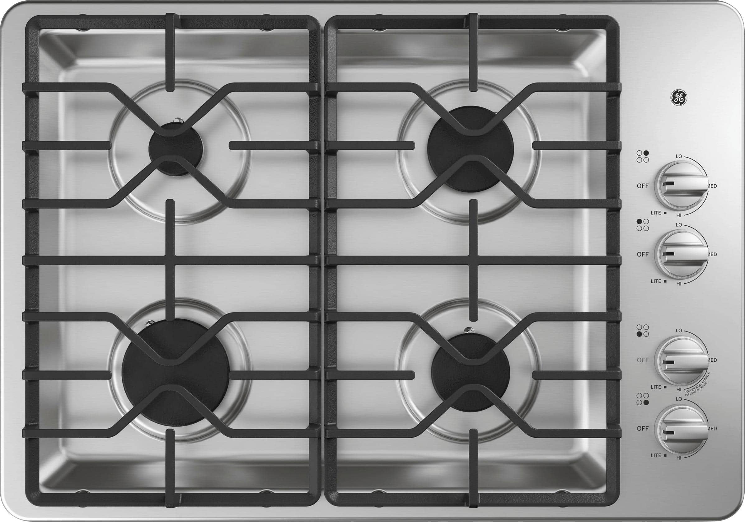 Front. GE - 30" Built-In Gas Cooktop - Stainless Steel.