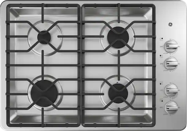 Front. GE - 30" Built-In Gas Cooktop - Stainless Steel.