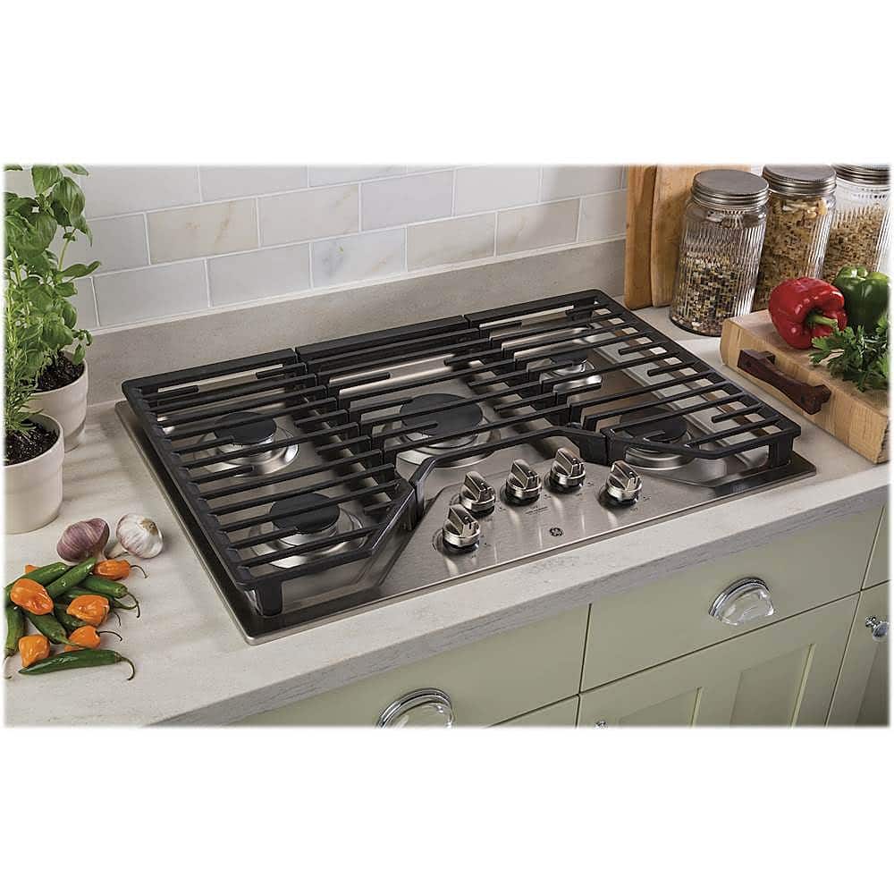 Alt View 11. GE - 30" Gas Cooktop - Stainless Steel.