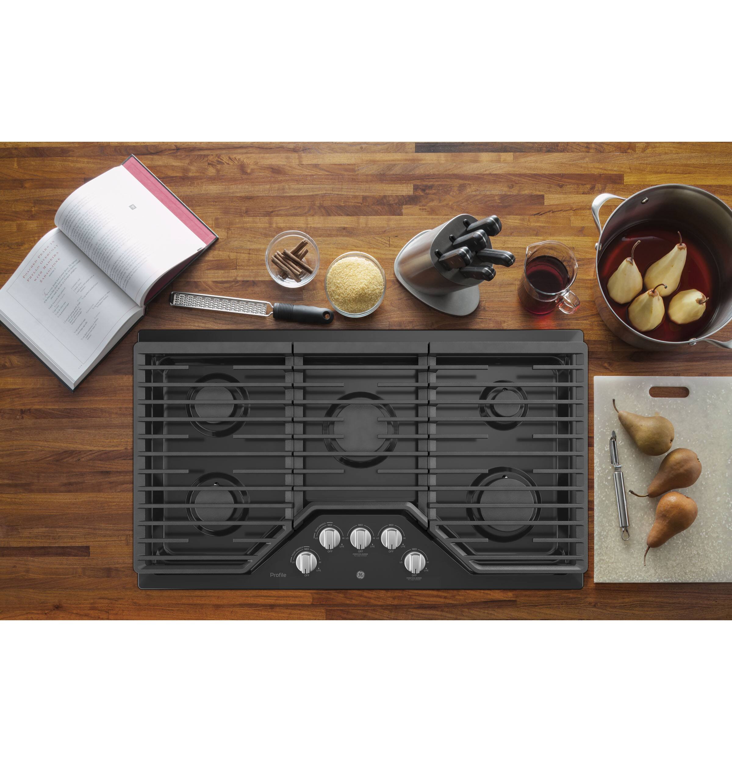 Alt View 11. GE - Profile Series 36" Built-In Gas Cooktop - Black.
